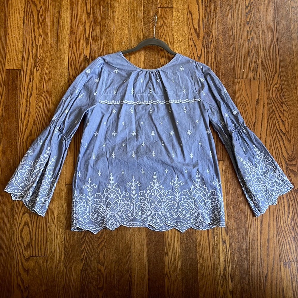 J. Crew Embroidered Bell Sleeve Blouse
